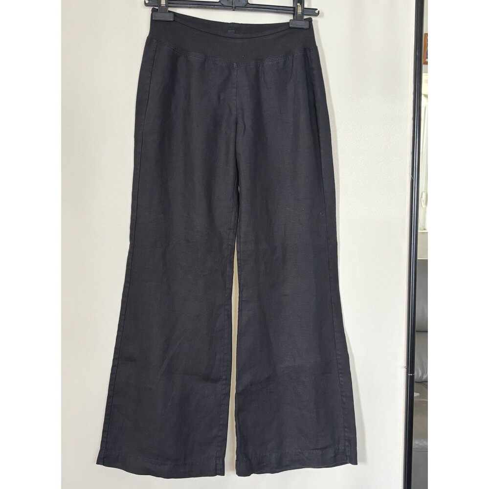 Blue SAKS Fifth Ave 100 % Linen Pants Women’s Black Flat Front Wide Flare Leg XS